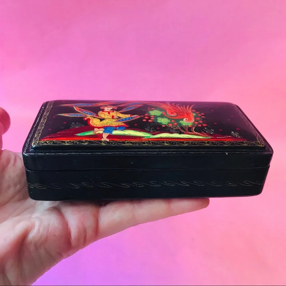Vintage handmade and painted wooden jewelry box